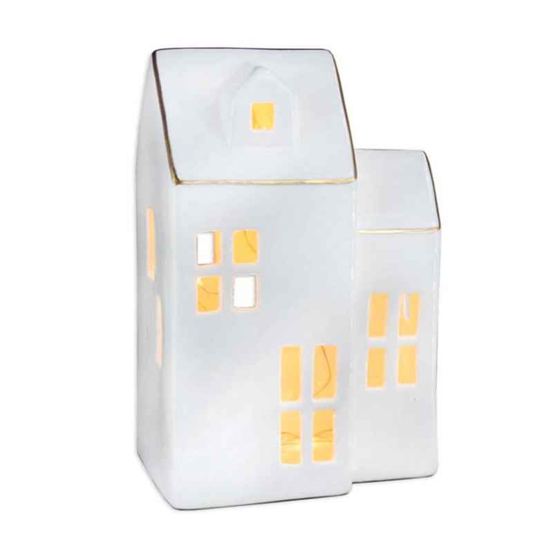LED Lighted White Porcelain Medium House